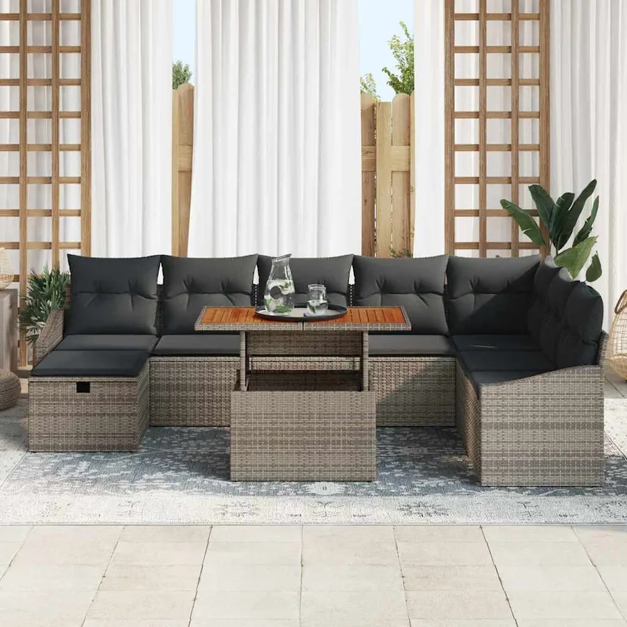 Ensemble de canapé de jardin avec coussin 9 pcs Gris polyrotin - 3