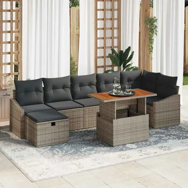 Ensemble de canapé de jardin avec coussin 8 pcs Gris polyrotin