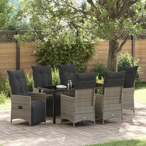 Ensemble de salle à manger pour jardin 7 pcs Gris polyrotin