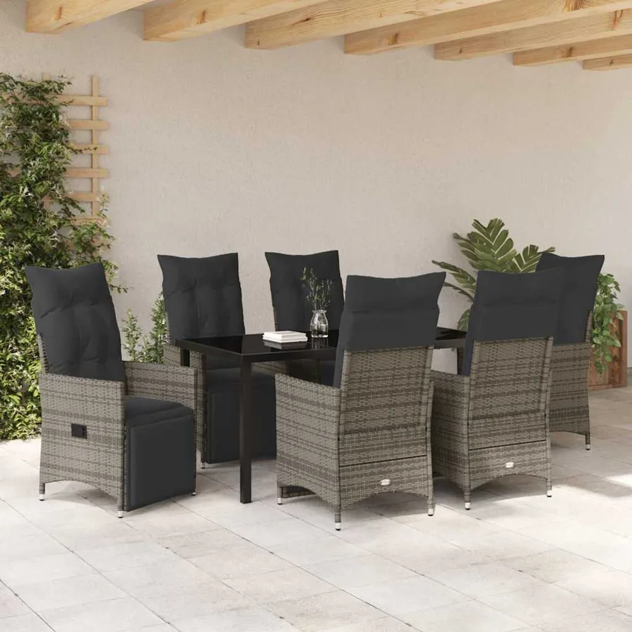 Ensemble de salle à manger pour jardin 7 pcs Gris polyrotin - 4