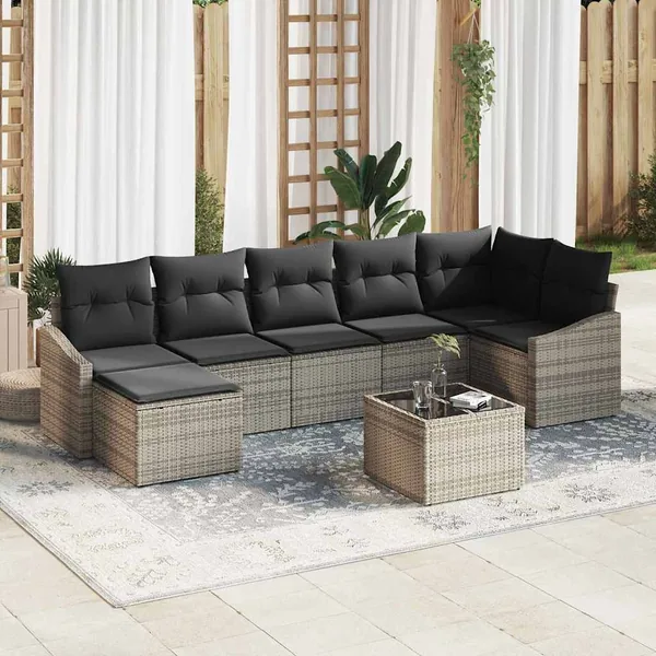 Ensemble de Canapés avec coussin 8 pcs Gris polyrotin
