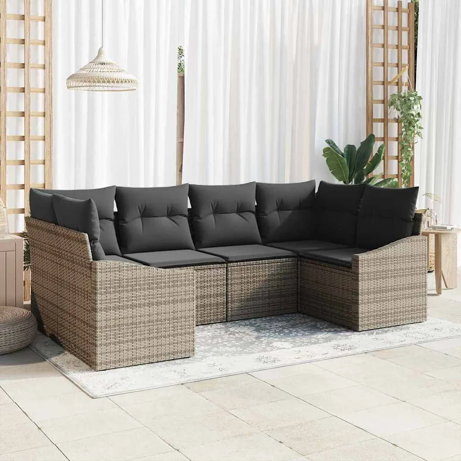 Ensemble de Canapés avec coussin 6 pcs Gris polyrotin