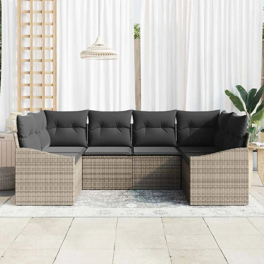 Ensemble de Canapés avec coussin 6 pcs Gris polyrotin - 3