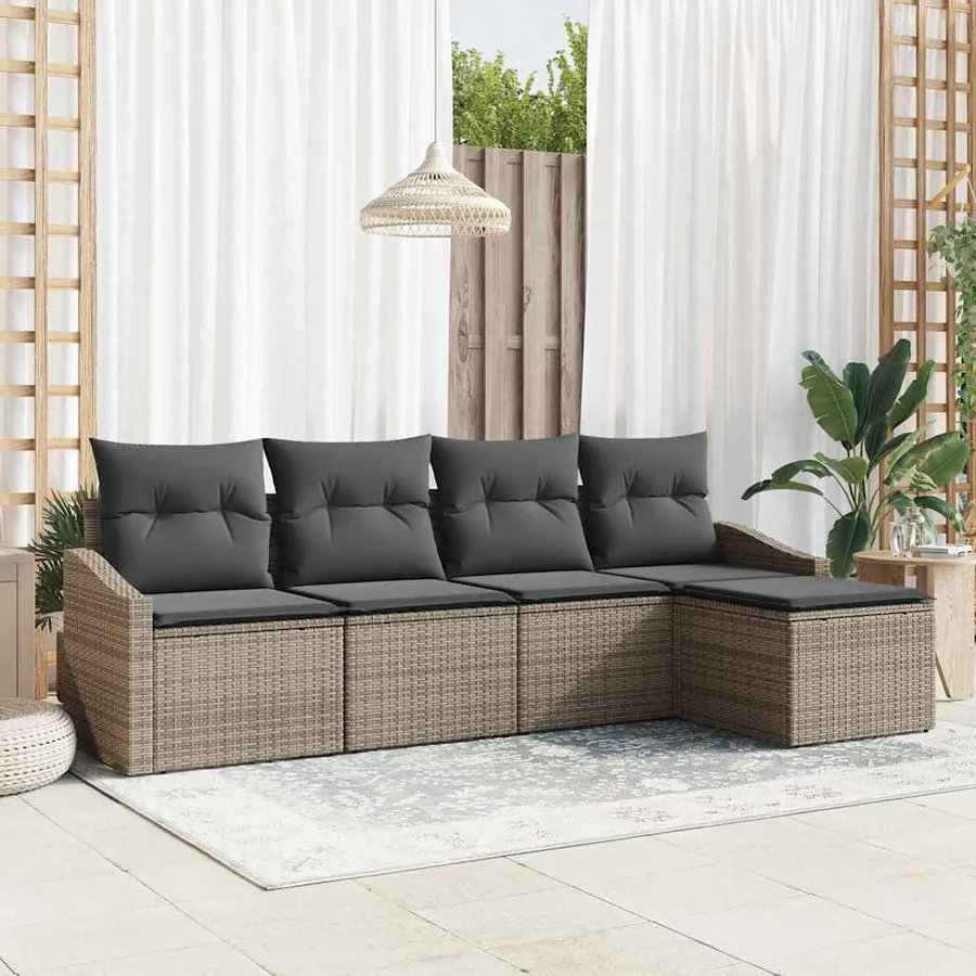 Ensemble de Canapés avec coussin 5 pcs Gris polyrotin