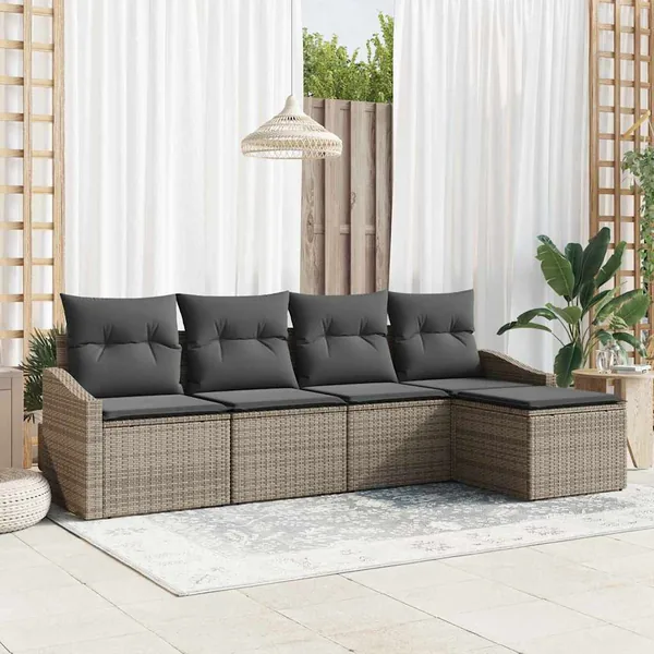 Ensemble de Canapés avec coussin 5 pcs Gris polyrotin