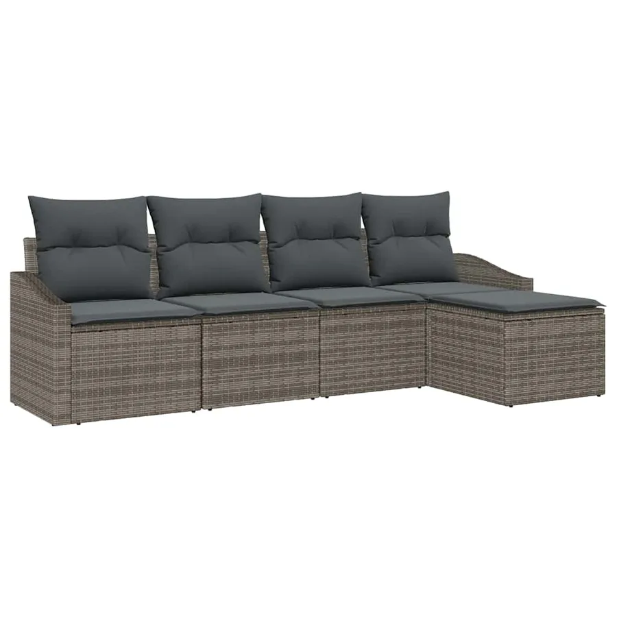 Ensemble de Canapés avec coussin 5 pcs Gris polyrotin - 2