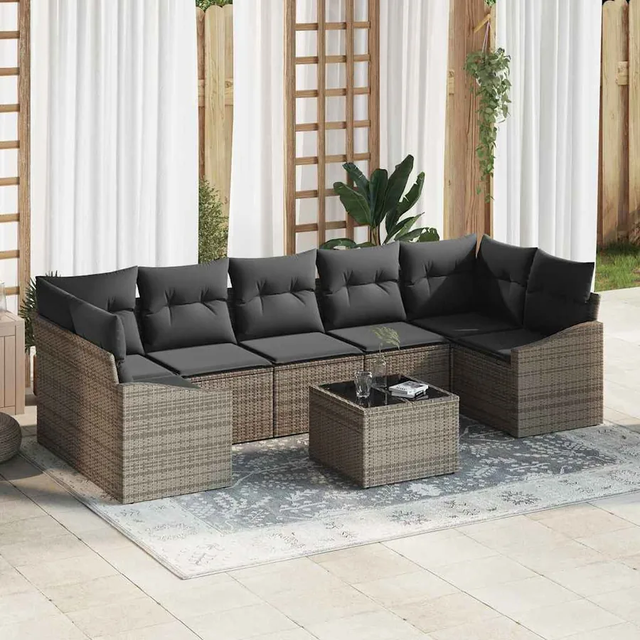 Ensemble de Canapés avec coussin Gris 55 x 55 x 37 cm polyrotin