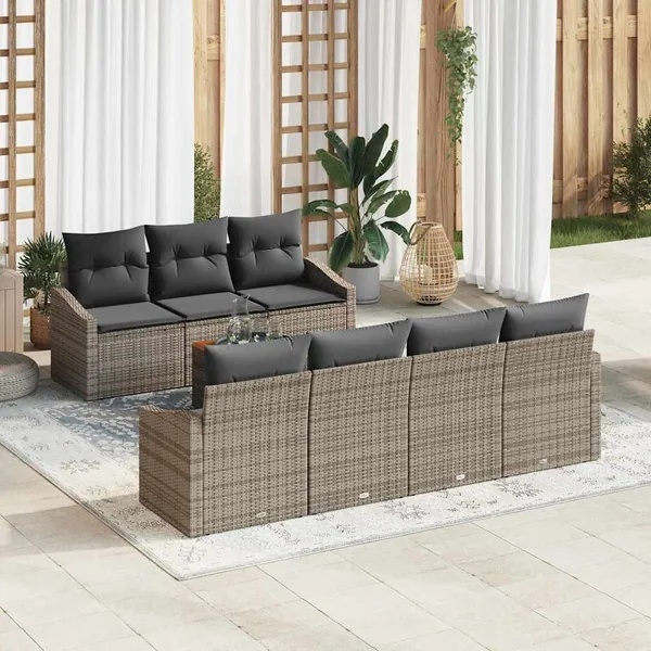 Ensemble de canapé de jardin avec coussin 8 pcs Gris polyrotin