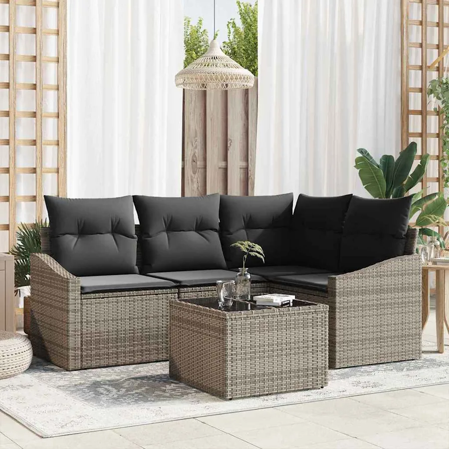 Ensemble de Canapés avec coussin 5 pcs Gris polyrotin