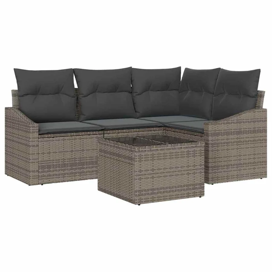 Ensemble de Canapés avec coussin 5 pcs Gris polyrotin - 2
