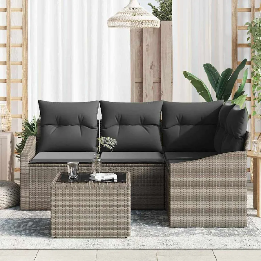 Ensemble de Canapés avec coussin 5 pcs Gris polyrotin - 3