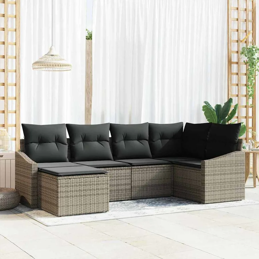 Ensemble de Canapés avec coussin 6 pcs Gris polyrotin