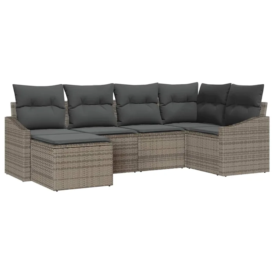Ensemble de Canapés avec coussin 6 pcs Gris polyrotin - 2