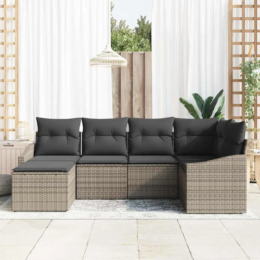 Ensemble de Canapés avec coussin 6 pcs Gris polyrotin - 3