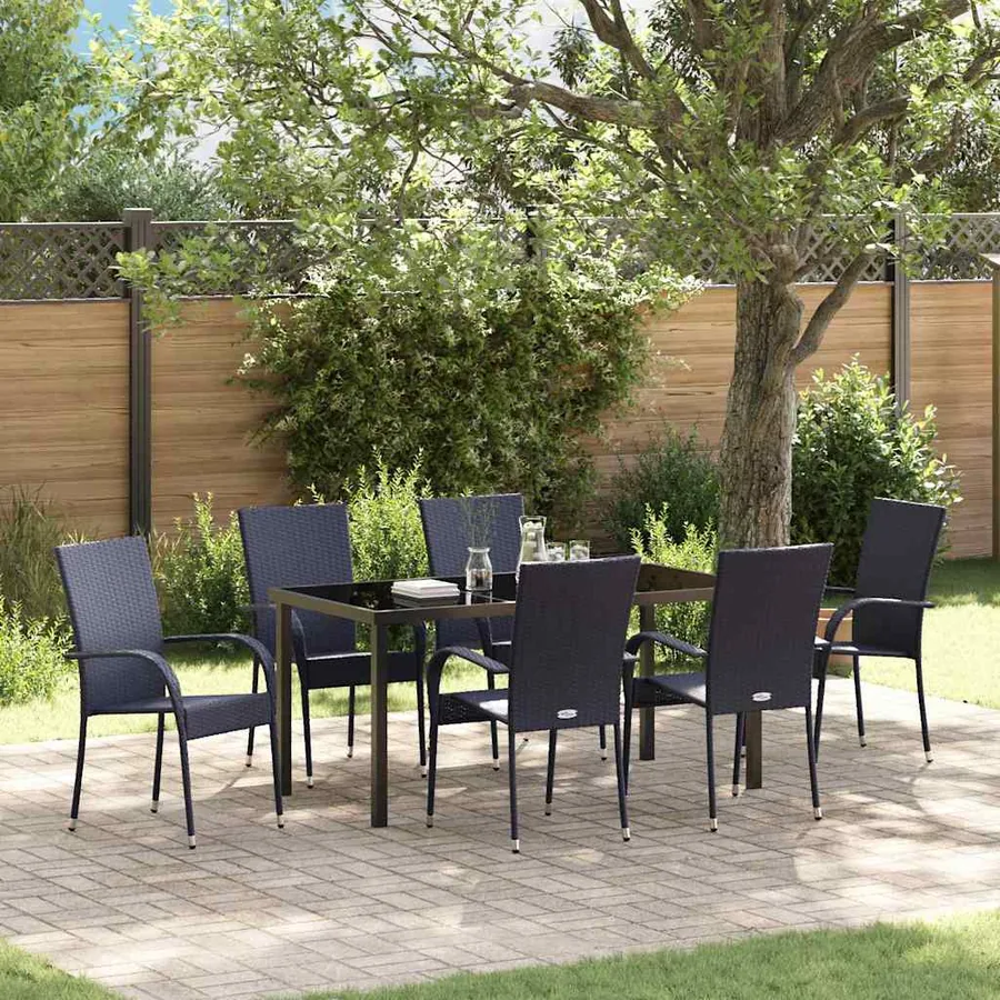 Ensemble de salle à manger pour jardin 7 pcs Noir