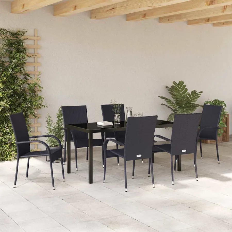 Ensemble de salle à manger pour jardin 7 pcs Noir - 4