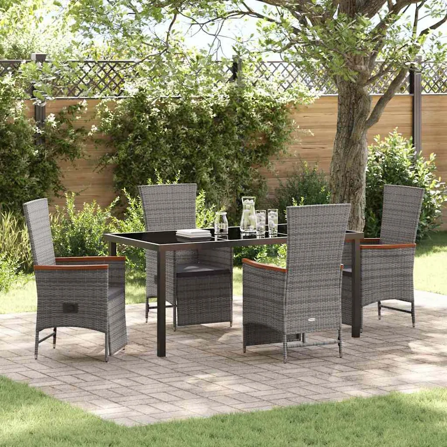 Ensemble de salle à manger pour jardin 5 pcs Gris polyrotin