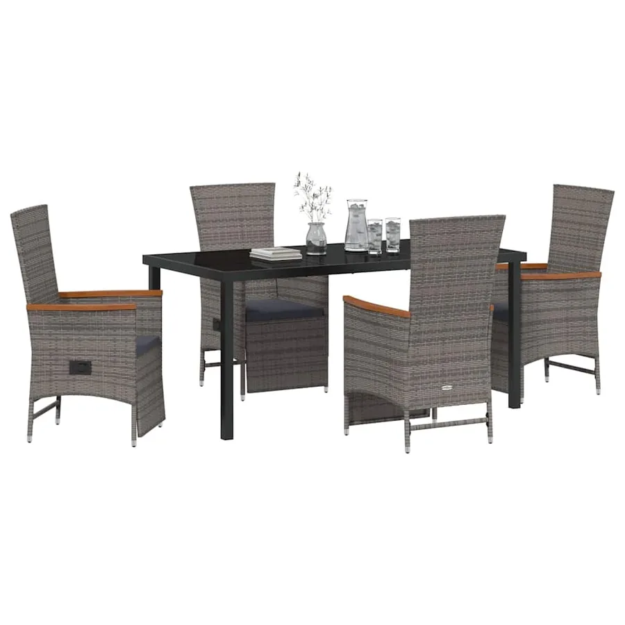 Ensemble de salle à manger pour jardin 5 pcs Gris polyrotin - 3