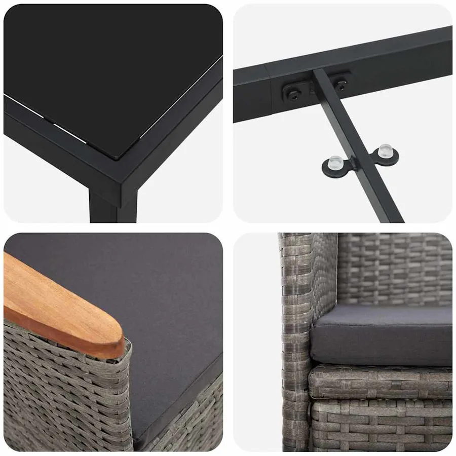 Ensemble de salle à manger pour jardin 5 pcs Gris polyrotin - 9