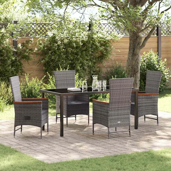 Ensemble de salle à manger pour jardin avec coussin 5 pcs Gris