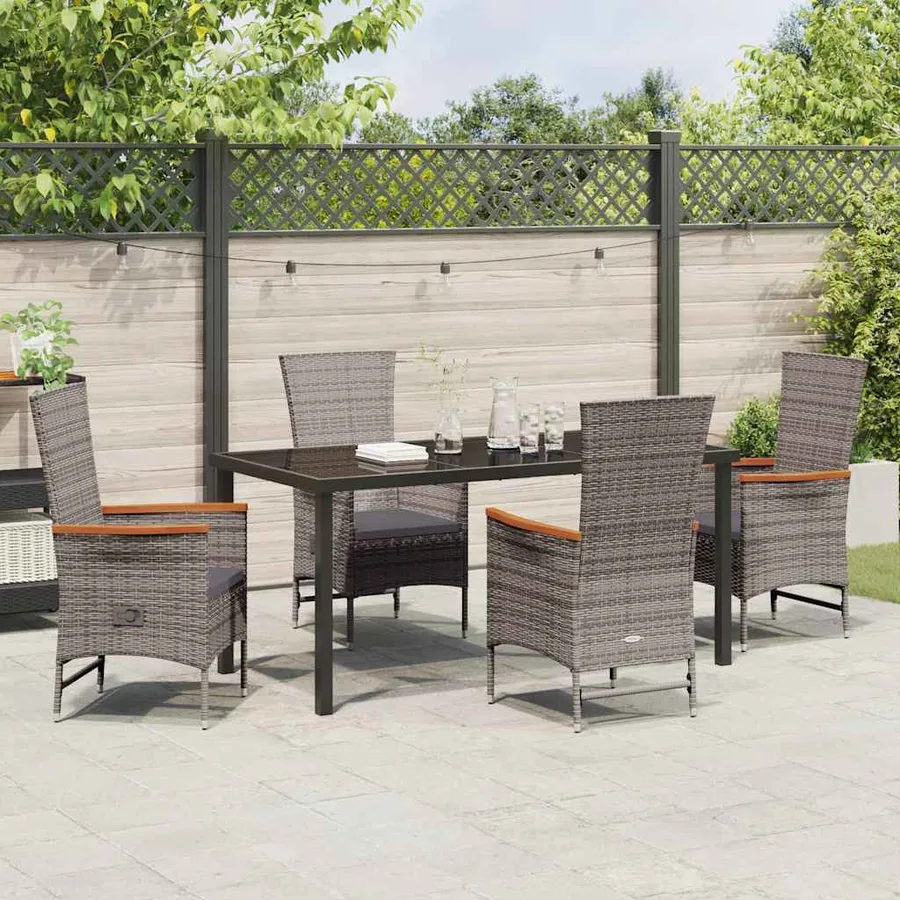 Ensemble de salle à manger pour jardin avec coussin 5 pcs Gris - 4