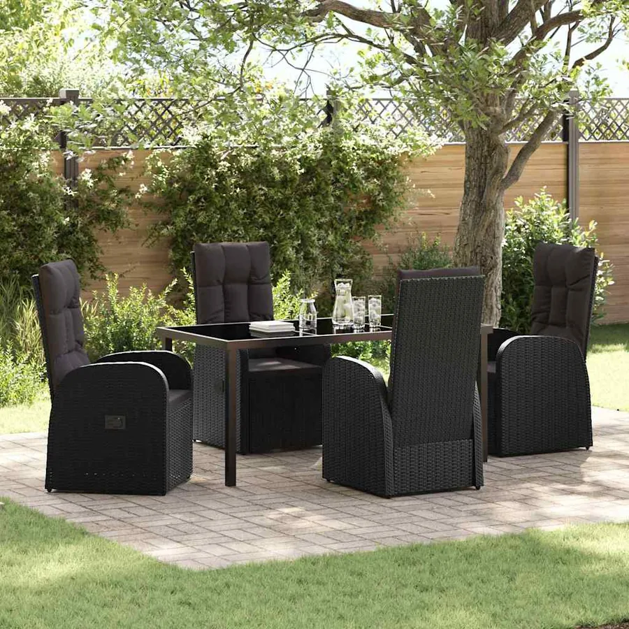 Ensemble de salle à manger pour jardin 5 pcs Noir polyrotin