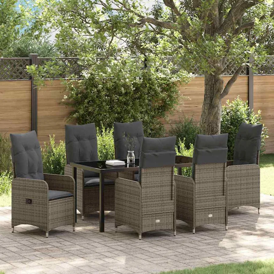 Ensemble de salle à manger pour jardin 7 pcs Gris polyrotin