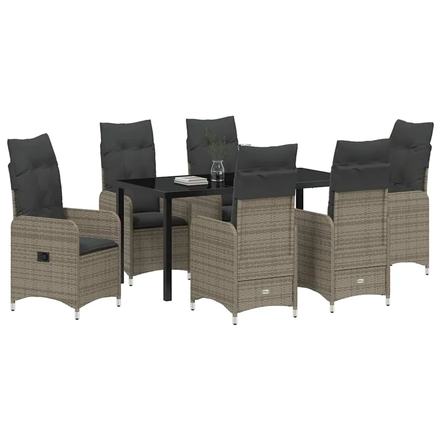 Ensemble de salle à manger pour jardin 7 pcs Gris polyrotin - 3