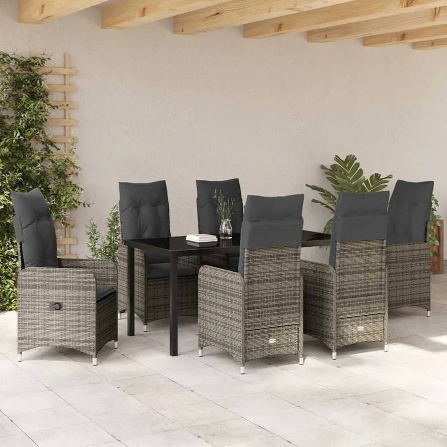 Ensemble de salle à manger pour jardin 7 pcs Gris polyrotin - 4