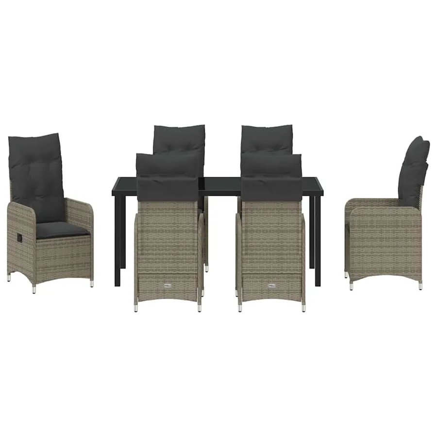 Ensemble de salle à manger pour jardin 7 pcs Gris polyrotin - 7