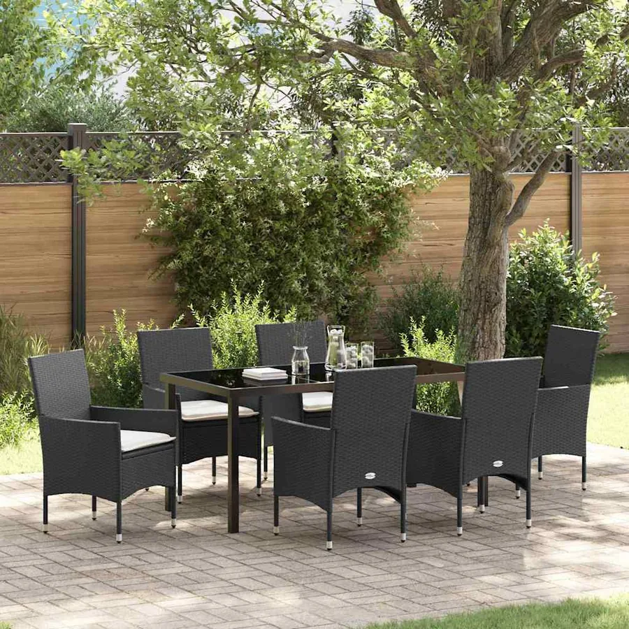 Ensemble de salle à manger pour jardin 7 pcs Noir polyrotin