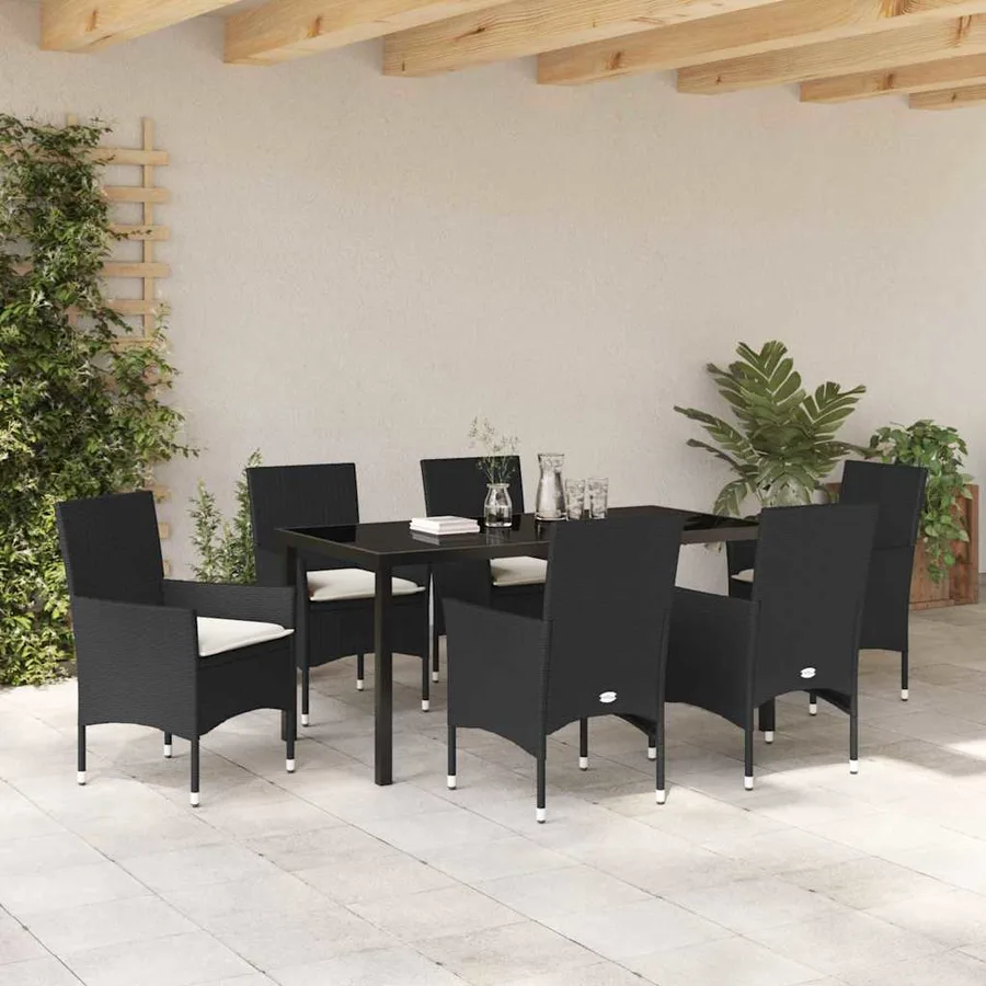 Ensemble de salle à manger pour jardin 7 pcs Noir polyrotin - 4