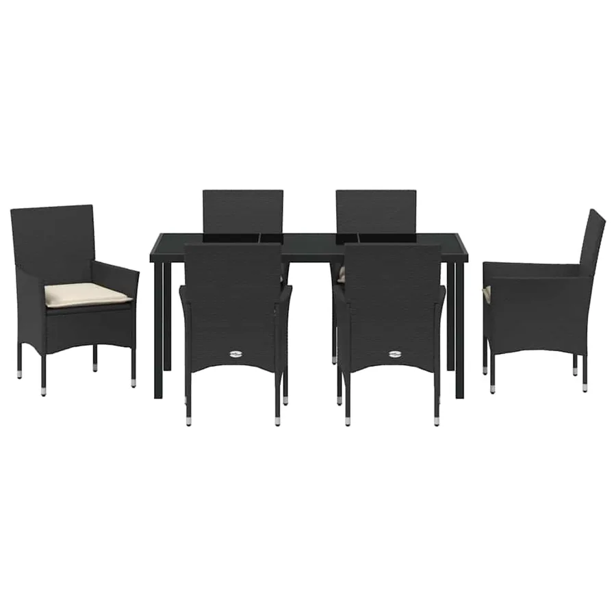 Ensemble de salle à manger pour jardin 7 pcs Noir polyrotin - 7