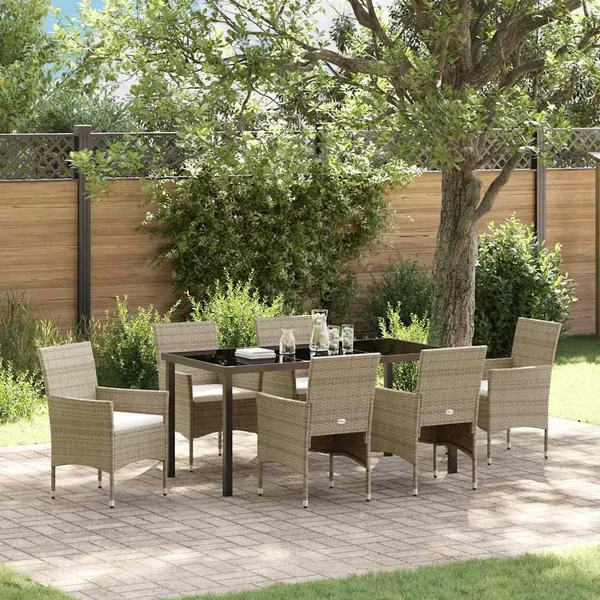 Ensemble de salle à manger pour jardin 7 pcs Beige polyrotin