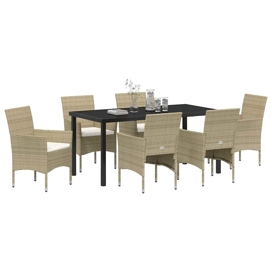 Ensemble de salle à manger pour jardin 7 pcs Beige polyrotin - 3