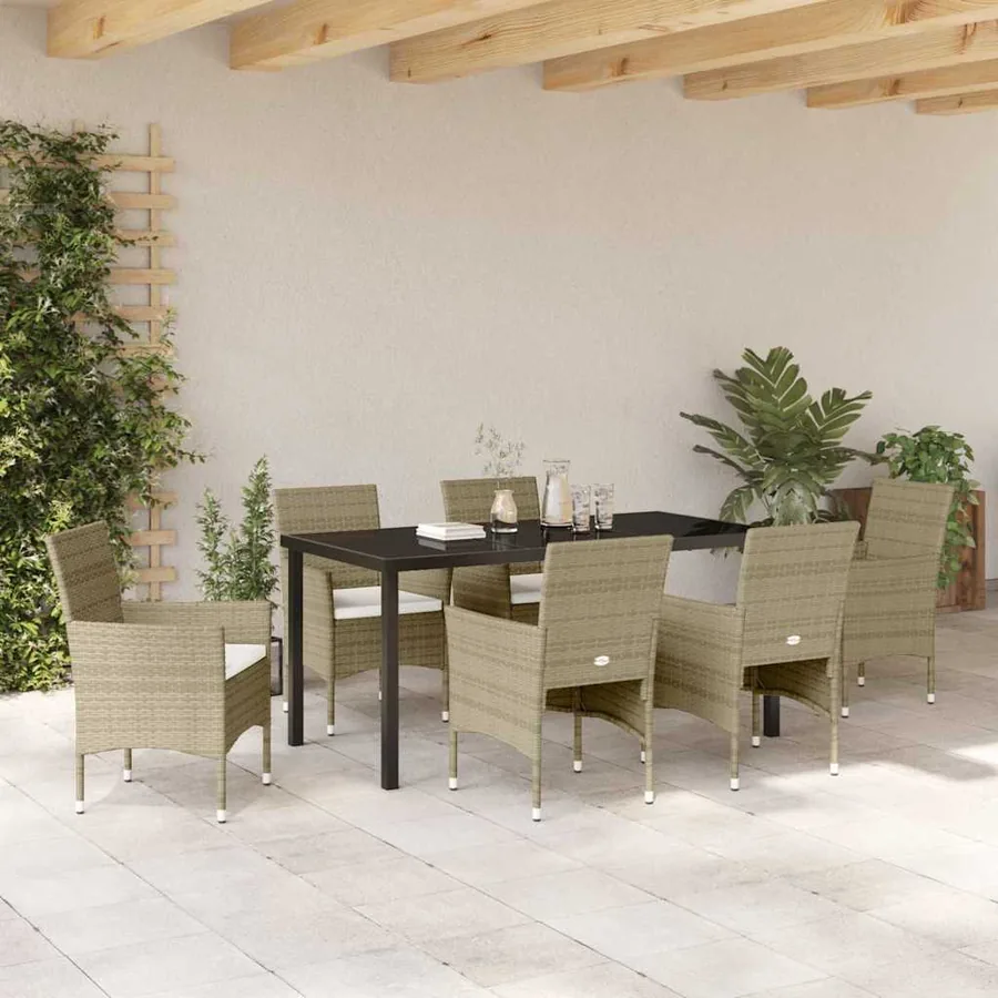 Ensemble de salle à manger pour jardin 7 pcs Beige polyrotin - 4