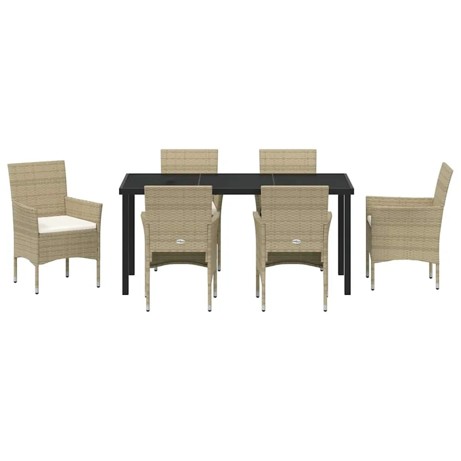 Ensemble de salle à manger pour jardin 7 pcs Beige polyrotin - 7