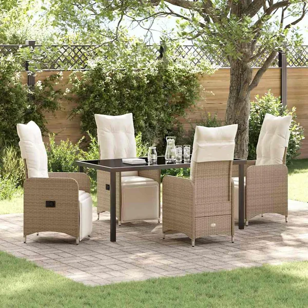 Ensemble de salle à manger pour jardin 5 pcs Beige polyrotin