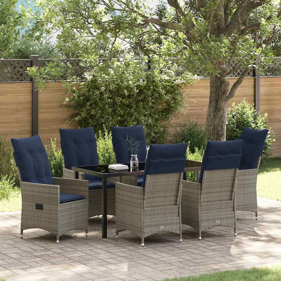 Ensemble table et chaises avec coussin 7 pcs Gris Rotin PE