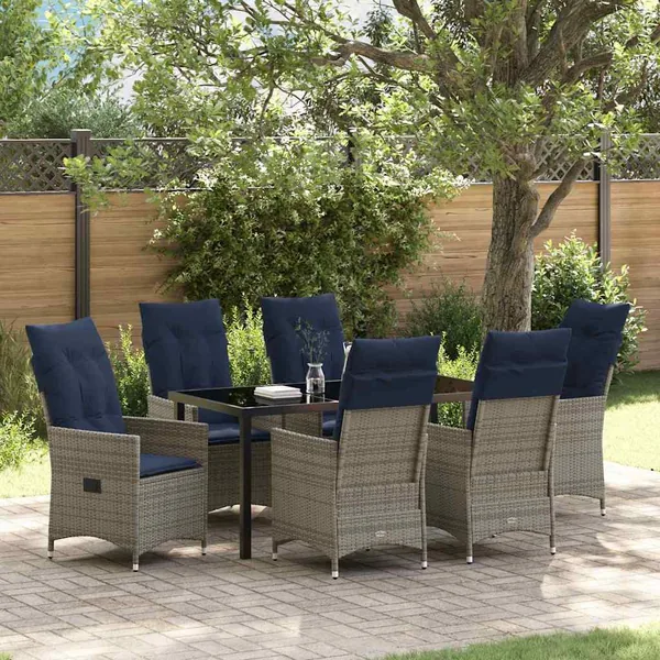 Ensemble table et chaises avec coussin 7 pcs Gris Rotin PE