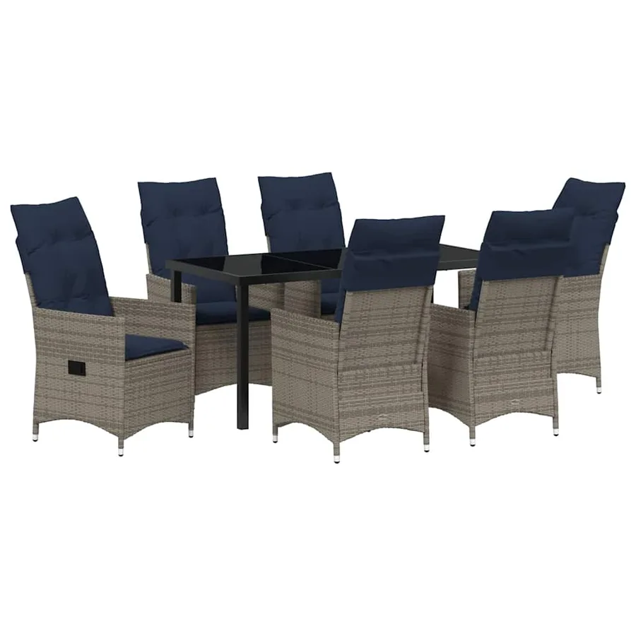 Ensemble table et chaises avec coussin 7 pcs Gris Rotin PE - 2
