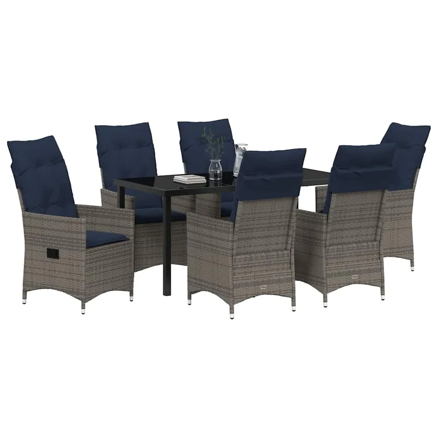 Ensemble table et chaises avec coussin 7 pcs Gris Rotin PE - 3