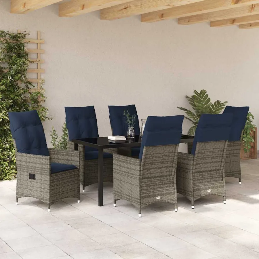 Ensemble table et chaises avec coussin 7 pcs Gris Rotin PE - 4