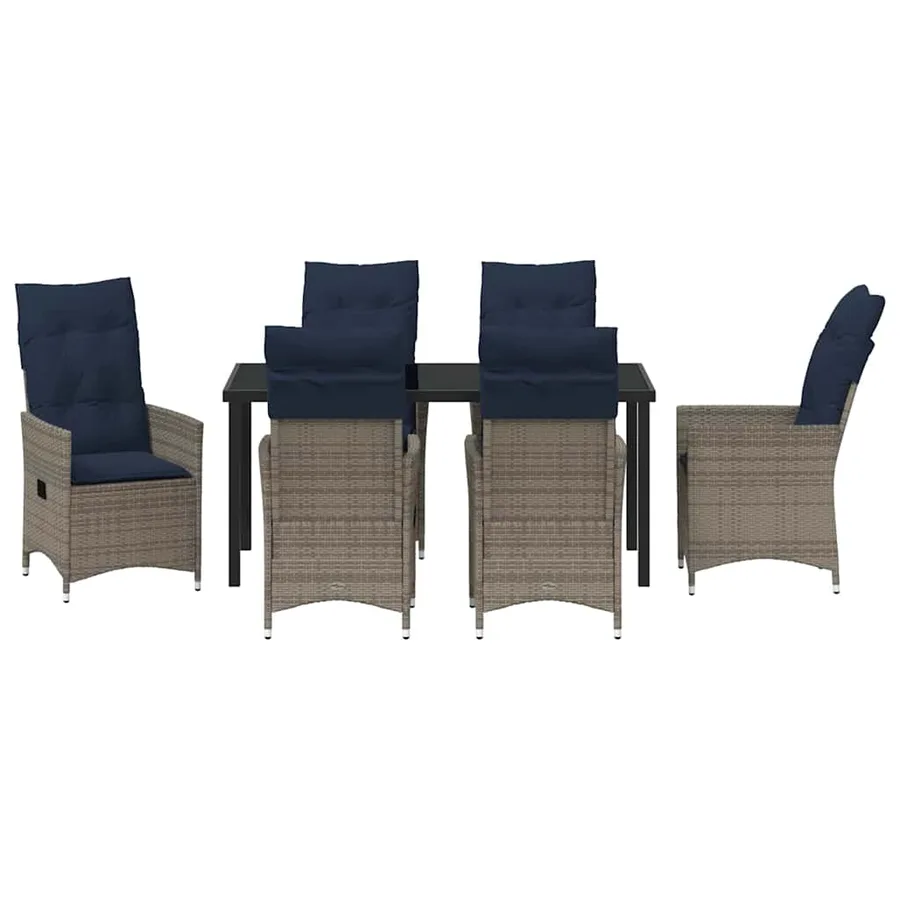 Ensemble table et chaises avec coussin 7 pcs Gris Rotin PE - 7