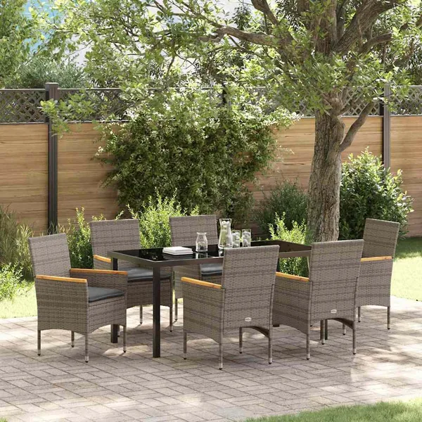Ensemble de salle à manger pour jardin 7 pcs Gris polyrotin