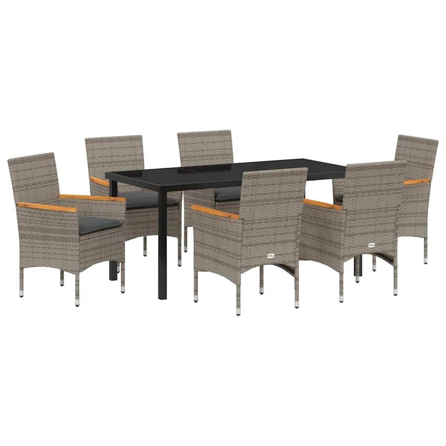 Ensemble de salle à manger pour jardin 7 pcs Gris polyrotin - 2