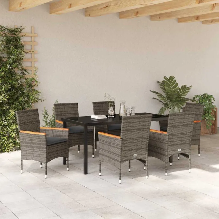 Ensemble de salle à manger pour jardin 7 pcs Gris polyrotin - 4