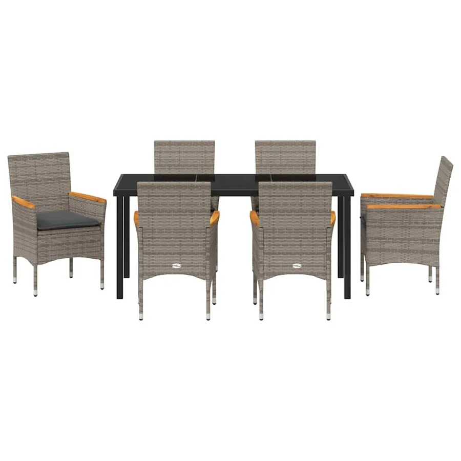 Ensemble de salle à manger pour jardin 7 pcs Gris polyrotin - 7