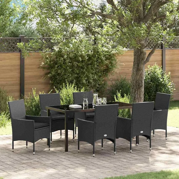 Ensemble de salle à manger pour jardin 7 pcs Noir polyrotin