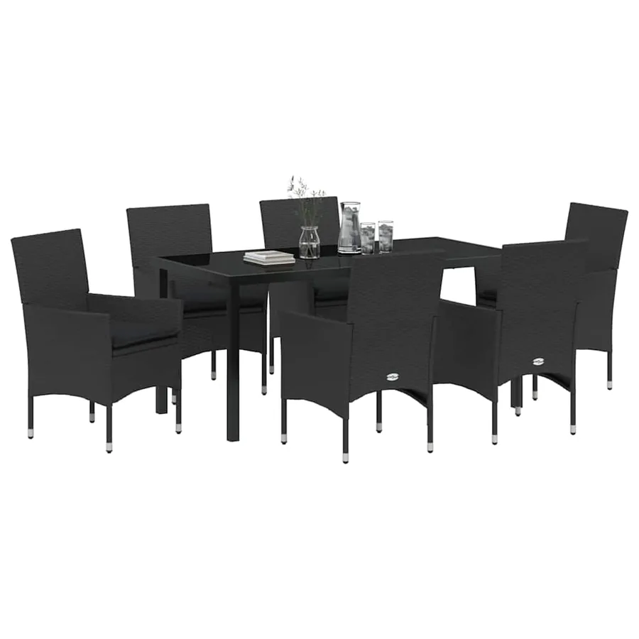 Ensemble de salle à manger pour jardin 7 pcs Noir polyrotin - 3